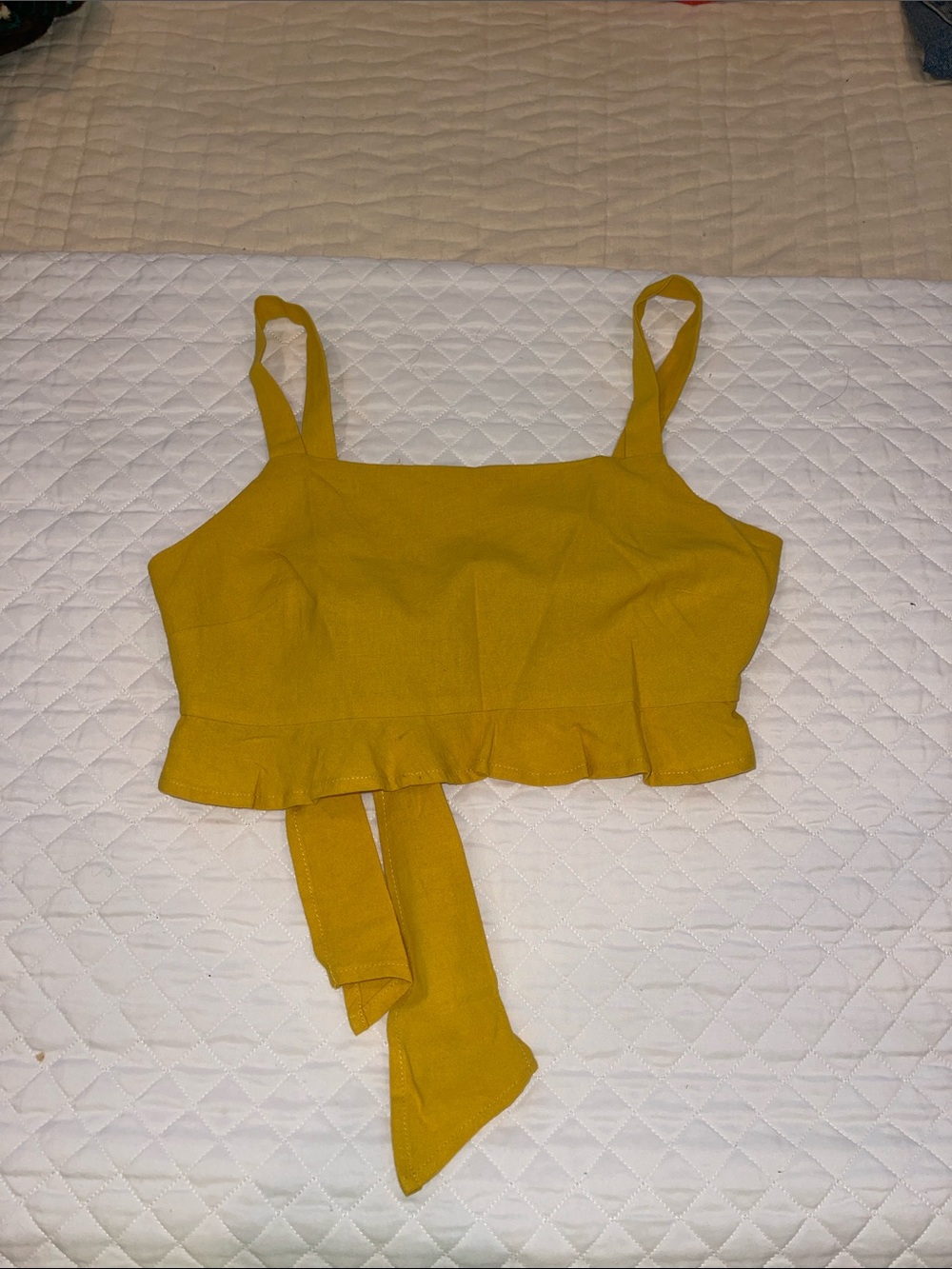 MINKPINK Mustard Tie-Front Ruffle Crop Top